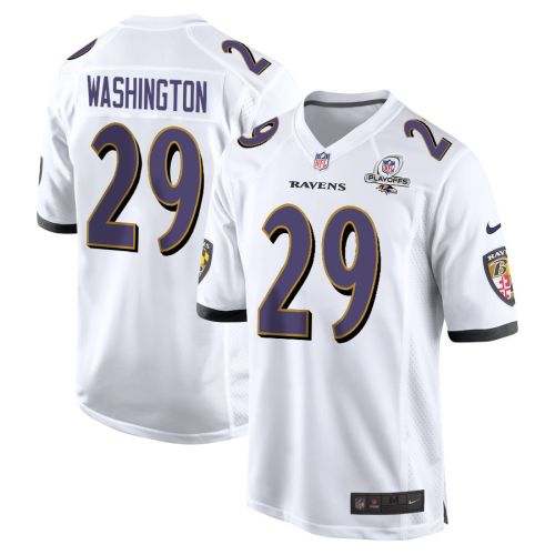 Ar'Darius Washington 29 Baltimore Ravens 2023 Playoffs Patch Game Men Jersey - White