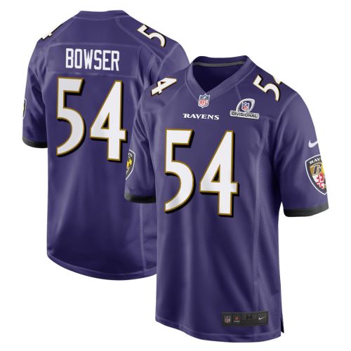 Tyus Bowser 54 Baltimore Ravens 2024 Divisional Patch Game Men Jersey - Purple