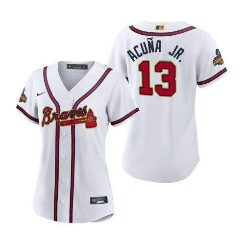 Women's Ronald Acuna Jr. 13 Atlanta Braves White 2022-23 Gold Program Jersey