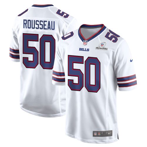 Greg Rousseau 50 Buffalo Bills 2024 Divisional Patch Game Men Jersey - White