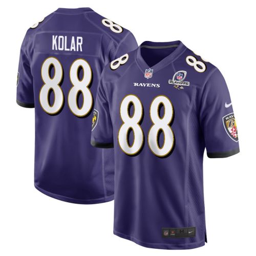 Charlie Kolar 88 Baltimore Ravens 2023 Playoffs Patch Game Men Jersey - Purple