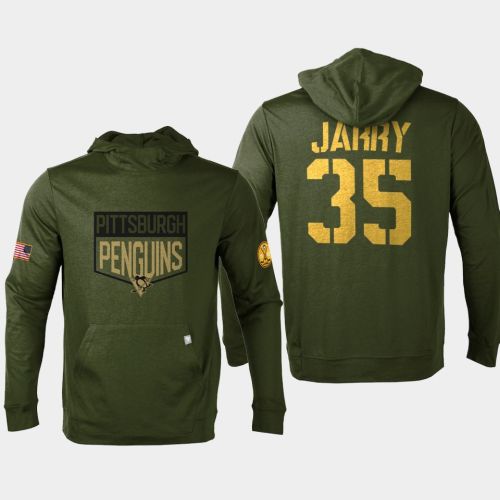 Pittsburgh Penguins 35 Tristan Jarry 2022 Salute to Service Olive Pullover Hoodie