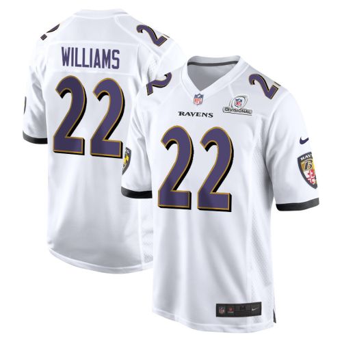 Damarion Williams 22 Baltimore Ravens 2024 Divisional Patch Game Men Jersey - White