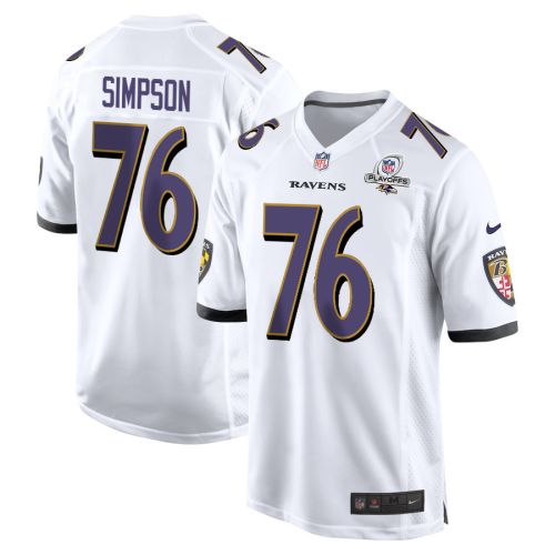 John Simpson 76 Baltimore Ravens 2023 Playoffs Patch Game Men Jersey - White