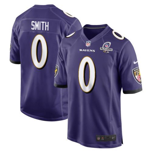 Roquan Smith 0 Baltimore Ravens 2023 Playoffs Patch Game Men Jersey - Purple