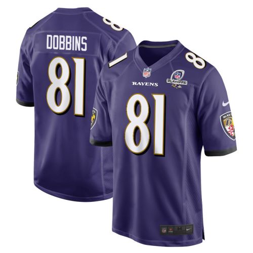 J.K. Dobbins 81 Baltimore Ravens 2023 Playoffs Patch Game Men Jersey - Purple