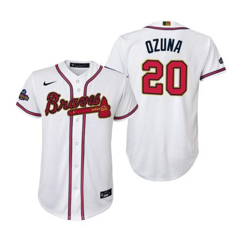 Youth Marcell Ozuna 20 Atlanta Braves White 2022-23 Gold Program Jersey