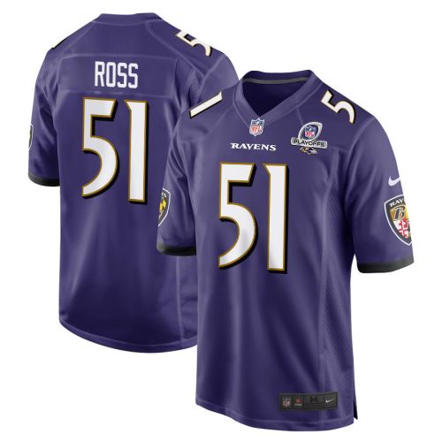 Josh Ross 51 Baltimore Ravens 2023 Playoffs Patch Game Men Jersey - Purple