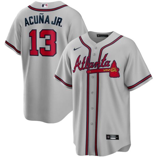 Ronald Acuna Jr. 13 Atlanta Braves Road Player Name Men Jersey - Gray Jersey