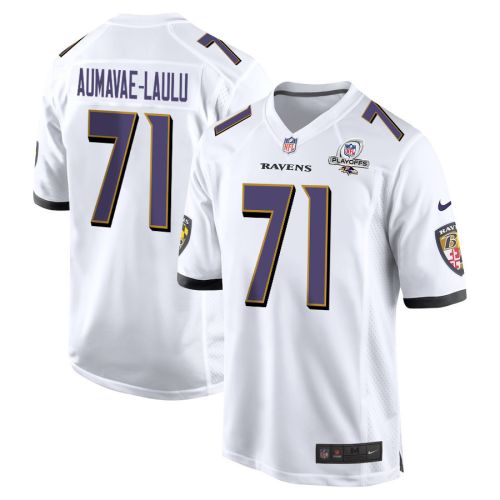 Malaesala Aumavae-Laulu 71 Baltimore Ravens 2023 Playoffs Patch Game Men Jersey - White