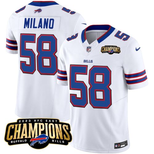 Matt Milano 58 Buffalo Bills 2023 AFC East Champions Patch Game Men Jersey - White