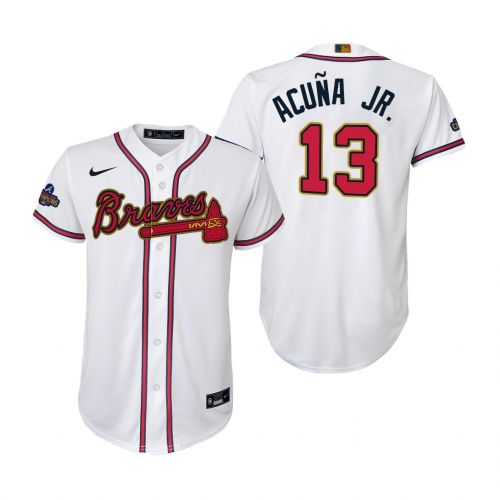 Youth Ronald Acuna Jr. 13 Atlanta Braves White 2022-23 Gold Program Jersey