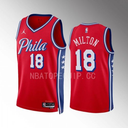 Shake Milton 18 Philadelphia 76ers Red Jersey 2022-23 Statement Edition Swingman