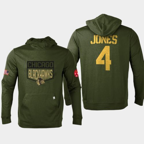 Seth Jones 4 Chicago Blackhawks 2022 Salute to Service Men's Pullover Hoodie Olive