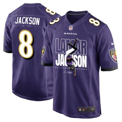 Lamar Jackson 8 Baltimore Ravens Lamar the Merrier Game Men Jersey - Purple