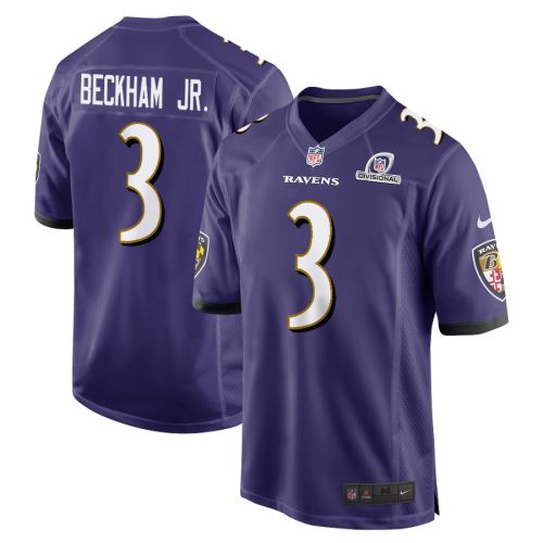 Odell Beckham Jr. 3 Baltimore Ravens 2024 Divisional Patch Game Men Jersey - Purple