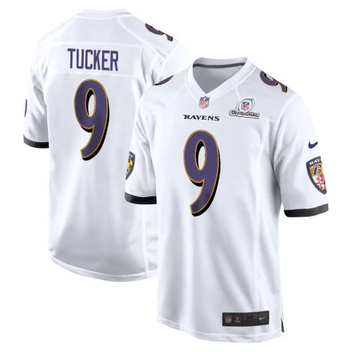 Justin Tucker 9 Baltimore Ravens 2024 Divisional Patch Game Men Jersey - White