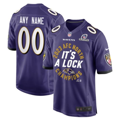 Baltimore Ravens 2023 AFC North Champions It's A Lock Game Men Custom Jersey - Purple