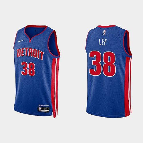 Detroit Pistons 38 Saben Lee 2022-23 Icon Edition Royal Men Jersey