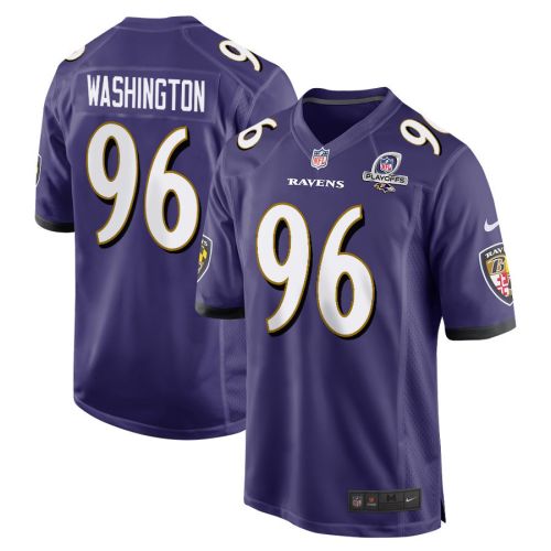 Broderick Washington 96 Baltimore Ravens 2023 Playoffs Patch Game Men Jersey - Purple