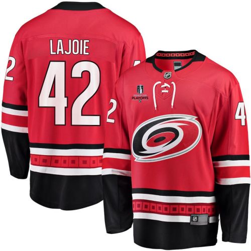 Maxime Lajoie 42 Carolina Hurricanes Stanley Cup 2023 Playoffs Patch Home Breakaway Men Jersey - Red