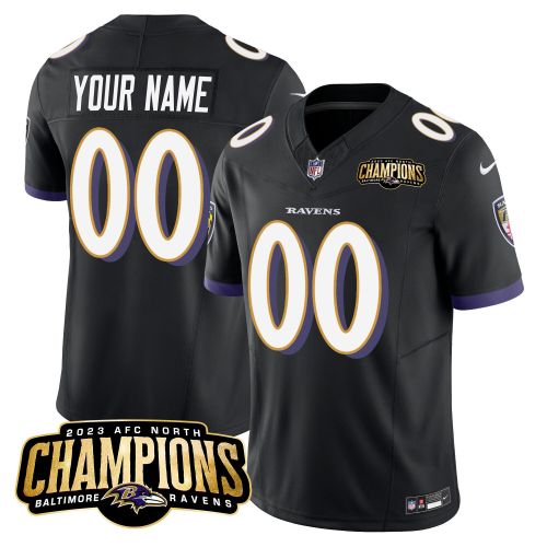 Baltimore Ravens 2023 AFC North Champions Patch Alternate Game Men Custom Jersey - Black