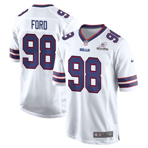 Poona Ford 98 Buffalo Bills 2023 Playoffs Patch Game Men Jersey - White