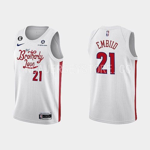 Philadelphia 76ers 21 Joel Embiid 2022-23 City Edition White Men Jersey