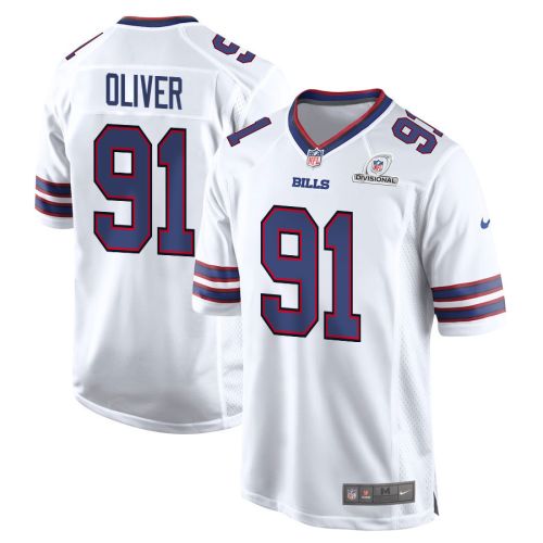 Ed Oliver 91 Buffalo Bills 2024 Divisional Patch Game Men Jersey - White