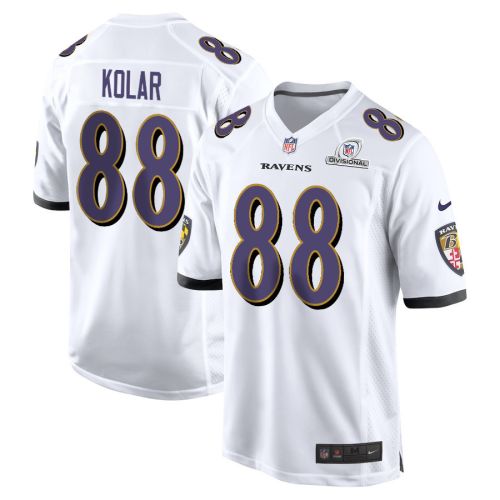 Charlie Kolar 88 Baltimore Ravens 2024 Divisional Patch Game Men Jersey - White