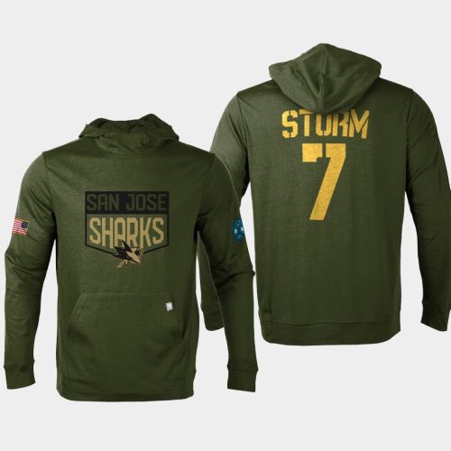 San Jose Sharks 7 Nico Sturm Military Olive Equipment 2022 Pullover Hoodie Olive