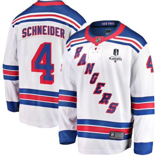 Braden Schneider 4 New York Rangers Stanley Cup 2023 Playoffs Patch Away Breakaway Men Jersey - White