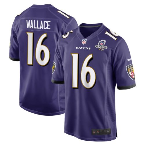 Tylan Wallace 16 Baltimore Ravens 2023 Playoffs Patch Game Men Jersey - Purple