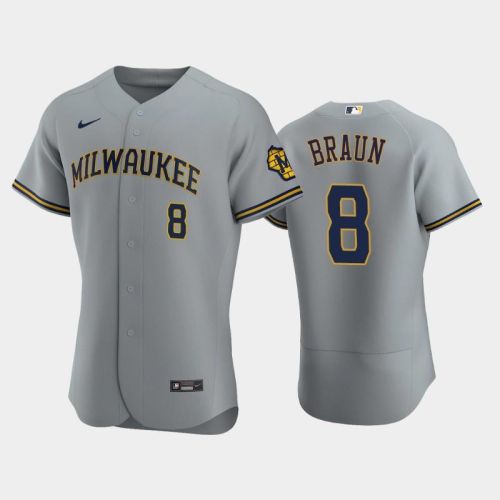 Milwaukee Brewers 8 Ryan Braun Road Team Gray Jersey Jersey