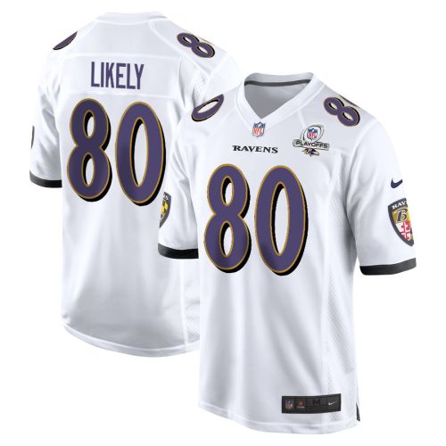 Isaiah Likely 80 Baltimore Ravens 2023 Playoffs Patch Game Men Jersey - White