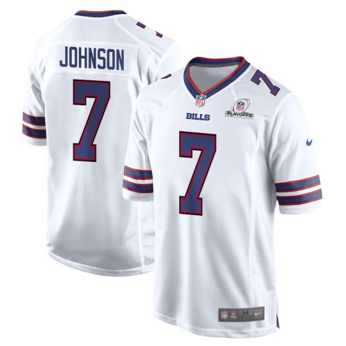 Taron Johnson 7 Buffalo Bills 2023 Playoffs Patch Game Men Jersey - White