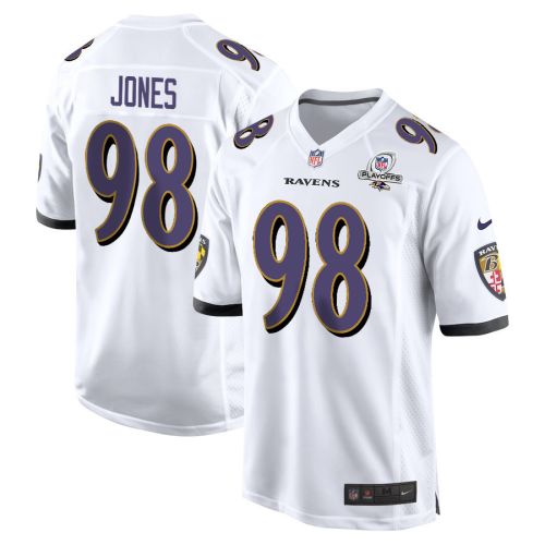 Travis Jones 98 Baltimore Ravens 2023 Playoffs Patch Game Men Jersey - White