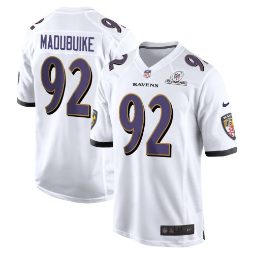 Justin Madubuike 92 Baltimore Ravens 2024 Divisional Patch Game Men Jersey - White