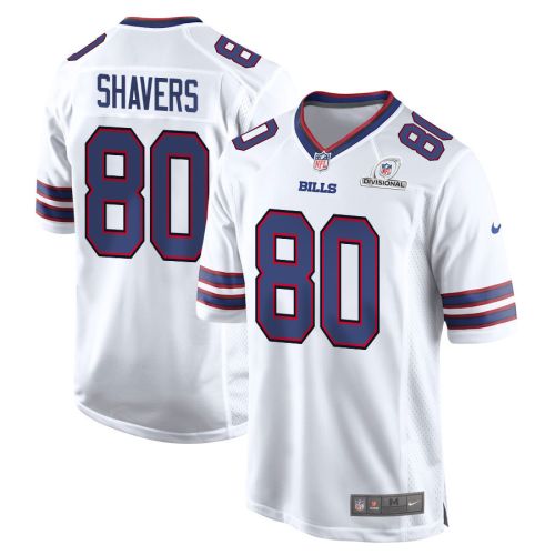 Tyrell Shavers 80 Buffalo Bills 2024 Divisional Patch Game Men Jersey - White