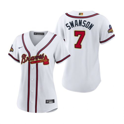 Women's Dansby Swanson 7 Atlanta Braves White 2022-23 Gold Program Jersey