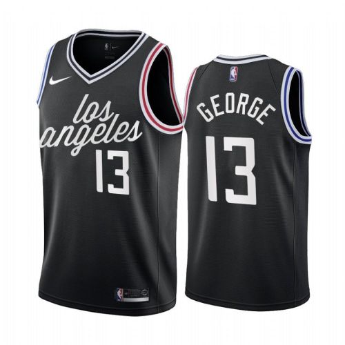 Paul George 2022-23 Los Angeles Clippers Black 13 City Edition Jersey Cursive - Men Jersey