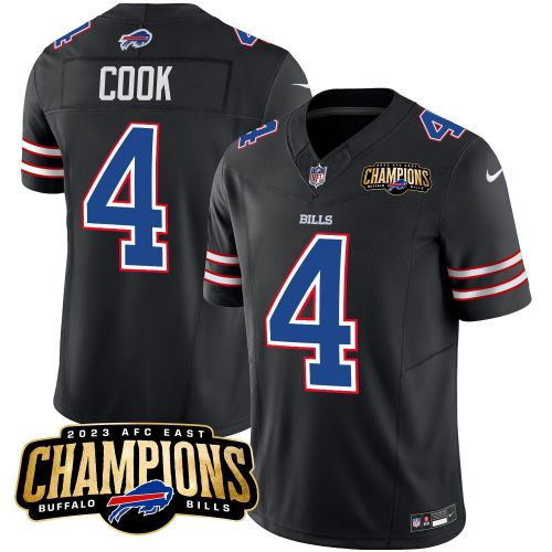 James Cook 4 Buffalo Bills 2023 AFC East Champions Patch Game Men Jersey - Black