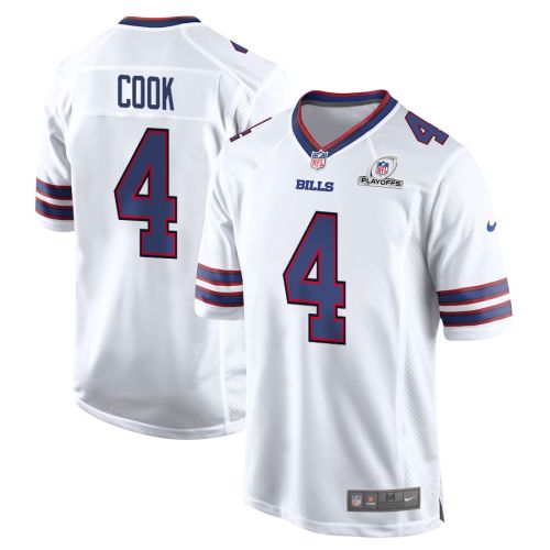 James Cook 4 Buffalo Bills 2023 Playoffs Patch Game Men Jersey - White