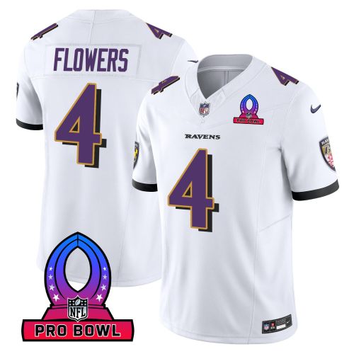 Zay Flowers 4 Baltimore Ravens 2024 Pro Bowl Patch Game Men Jersey - White