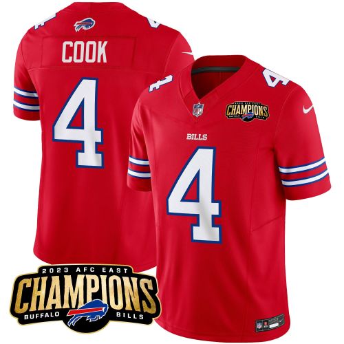 James Cook 4 Buffalo Bills 2023 AFC East Champions Patch Game Men Jersey - Red