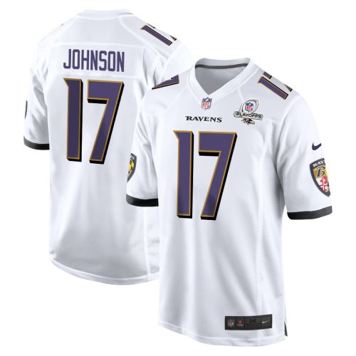 Josh Johnson 17 Baltimore Ravens 2023 Playoffs Patch Game Men Jersey - White