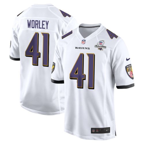 Daryl Worley 41 Baltimore Ravens 2023 Playoffs Patch Game Men Jersey - White