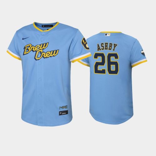 2022-23 City Connect Youth Milwaukee Brewers Aaron Ashby 26 Aaron Ashby Jersey - Powder Blue