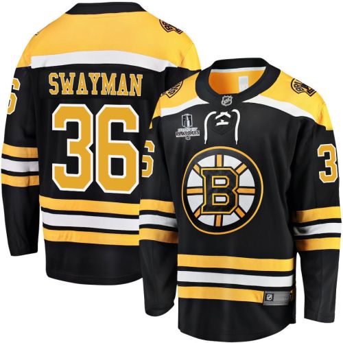 Jeremy Swayman 36 Boston Bruins Stanley Cup 2023 Playoffs Patch Home Breakaway Men Jersey - Black