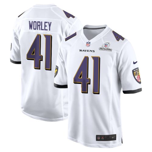 Daryl Worley 41 Baltimore Ravens 2024 Divisional Patch Game Men Jersey - White